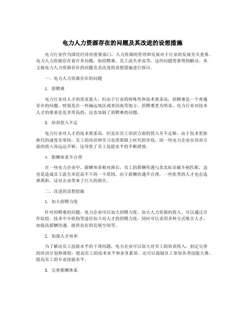 电力人力资源存在的问题及其改进的设想措施