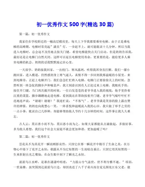 初一优秀作文500字(精选30篇)