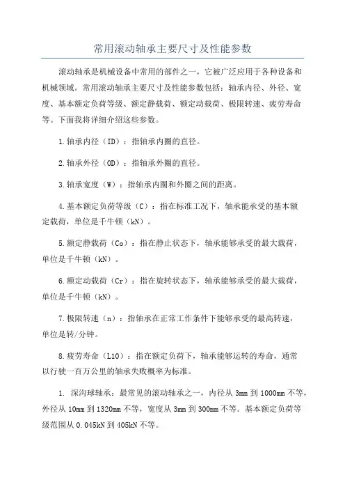 常用滚动轴承主要尺寸及性能参数