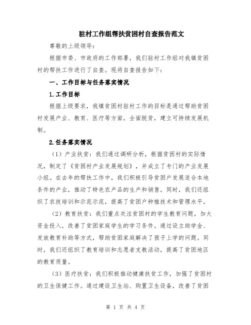驻村工作组帮扶贫困村自查报告范文