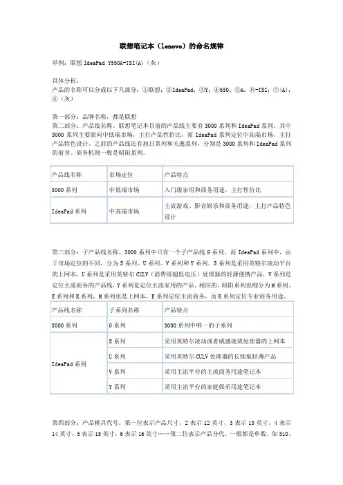 联想笔记本的命名原则