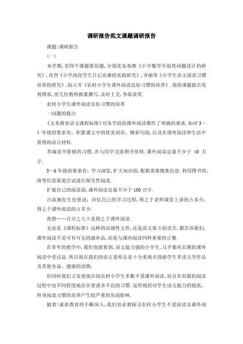调研报告范文 课题调研报告 精品