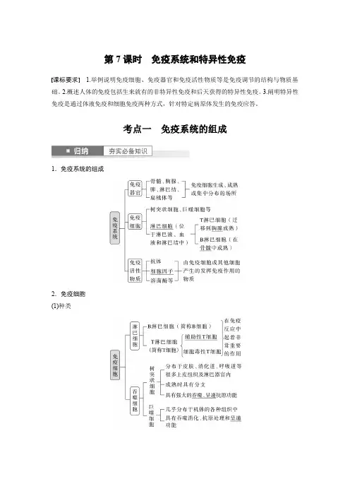 2024届高考一轮复习生物学案(人教版)第八单元生命活动的调节第7课时免疫系统和特异性免疫