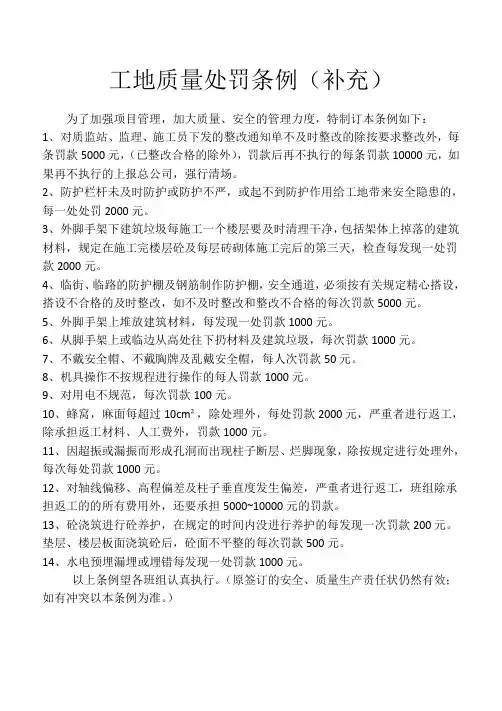 工地质量安全处罚条例