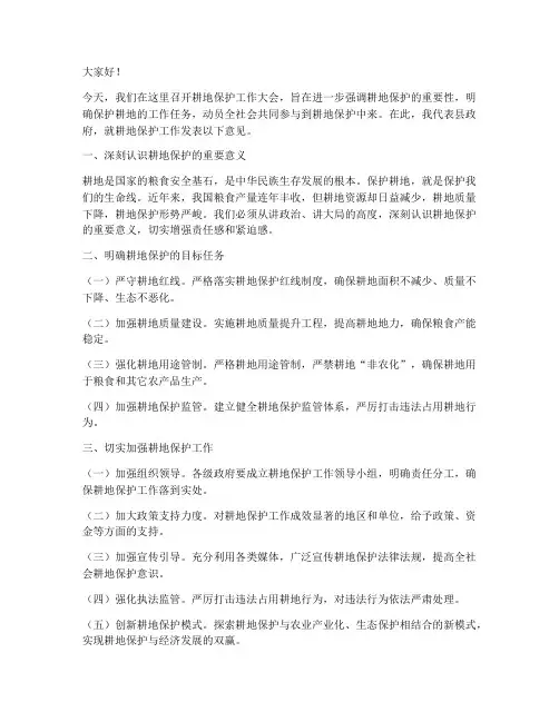 耕地保护领导发言稿