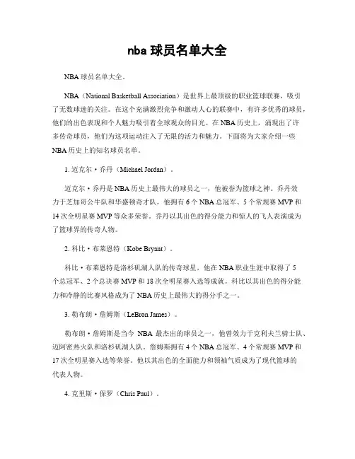nba球员名单大全