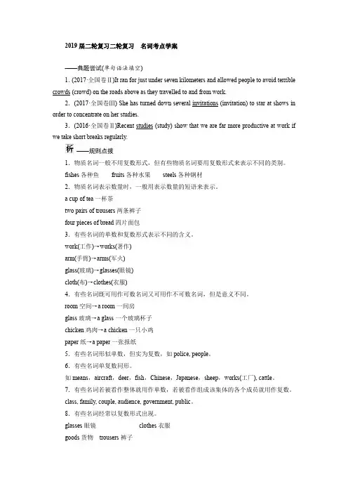 2019届二轮复习语法专题名词考点学案（6页）