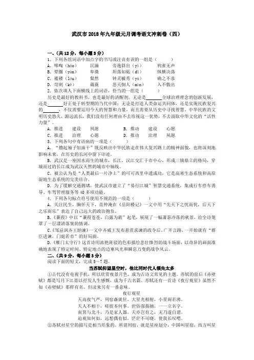 湖北省武汉市2018年九年级元月调考语文冲刺卷(四)(无答案)