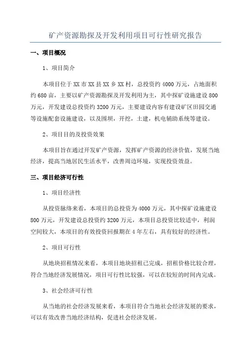 矿产资源勘探及开发利用项目可行性研究报告