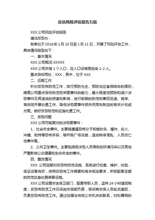 反恐风险评估报告万能