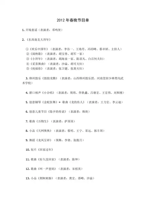 2012年春晚节目单(cctv1月21日)