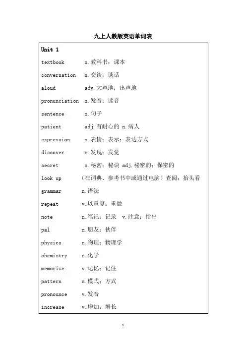 九上人教版英语单词表