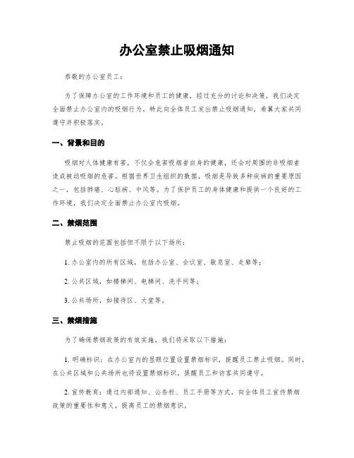 办公室禁止吸烟通知