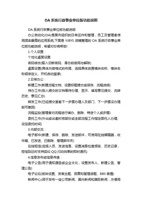 OA系统行政事业单位版功能说明
