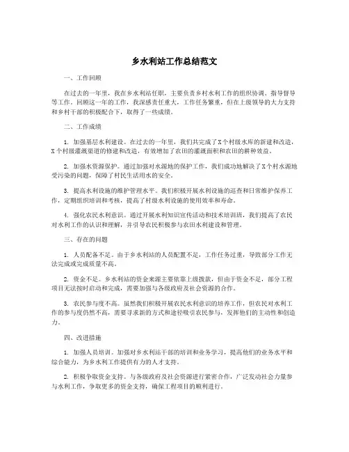 乡水利站工作总结范文