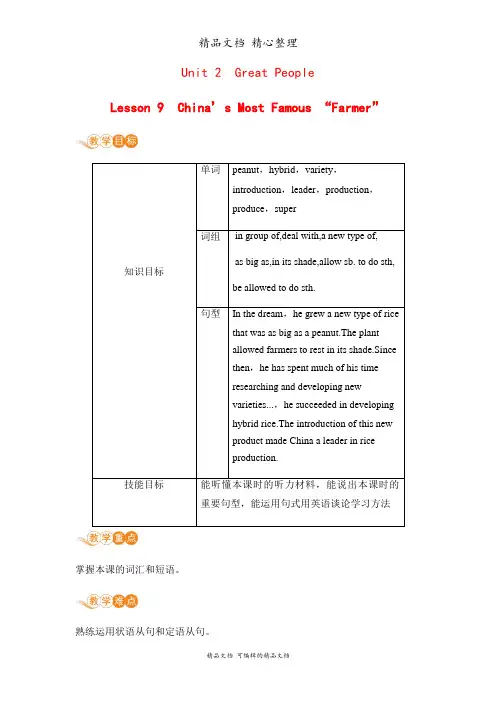 冀教版九年级全一册英语 Lesson 9  教案(教学设计)