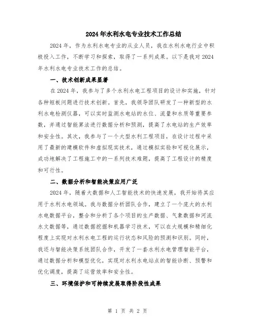 2024年水利水电专业技术工作总结