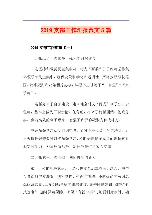 支部工作汇报范文5篇