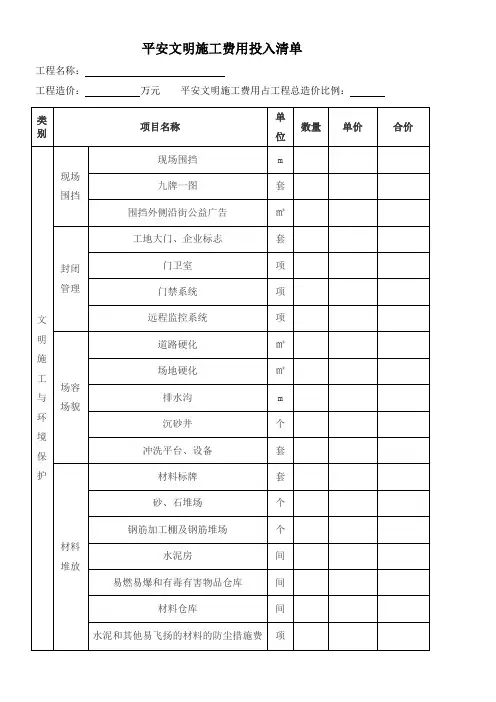 平安文明施工费用投入清单