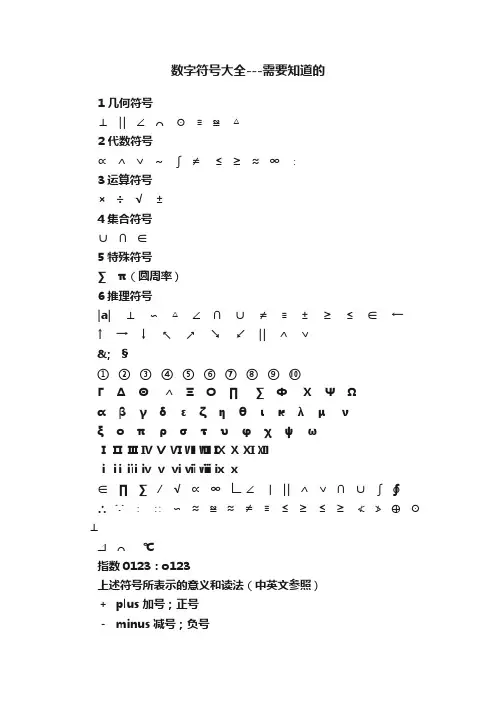 数字符号大全---需要知道的