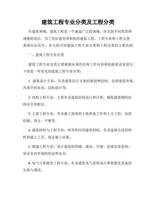 建筑工程专业分类及工程分类