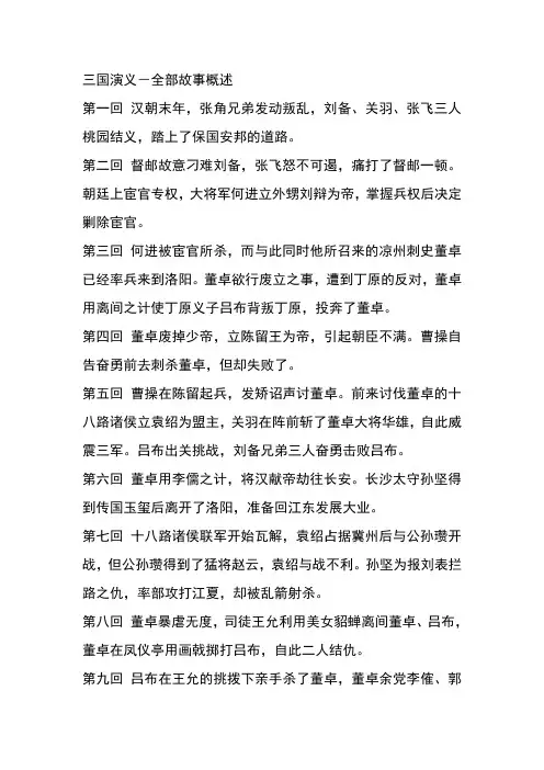 福建语文高考要求的名著之三国演义-全部故事概述