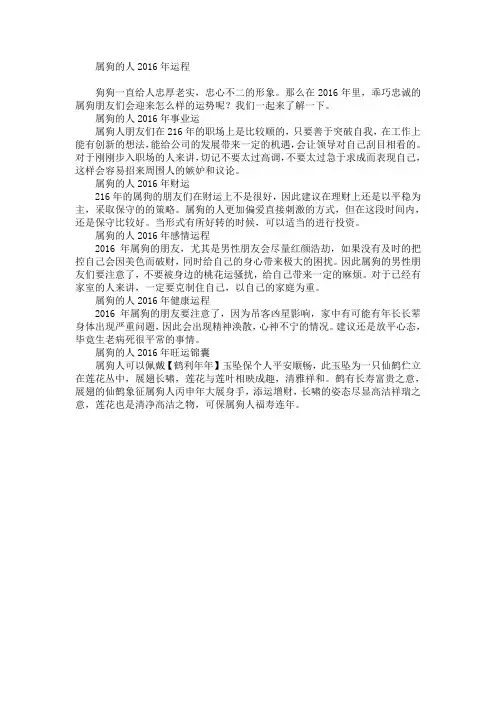属狗的人2016年运程