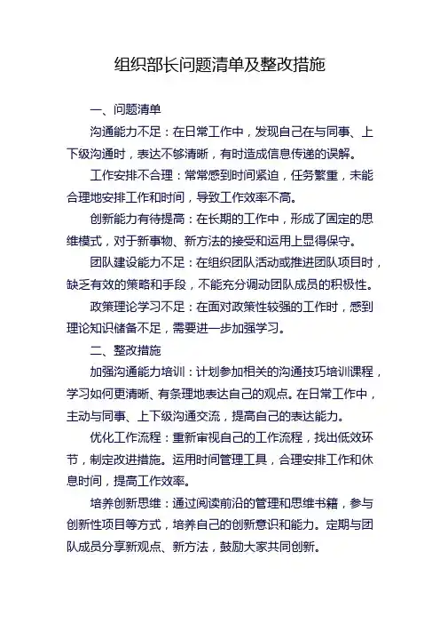 组织部长问题清单及整改措施