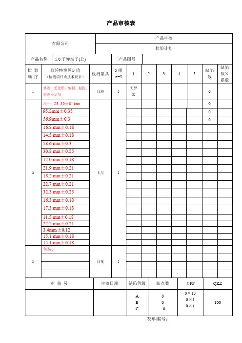 产品审核表与产品审核报告
