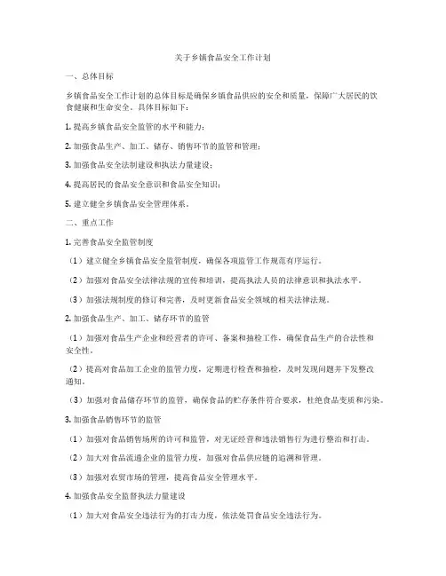 关于乡镇食品安全工作计划