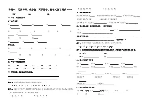 专题一：元素符号、化合价、离子符号、化学式复习 (1)
