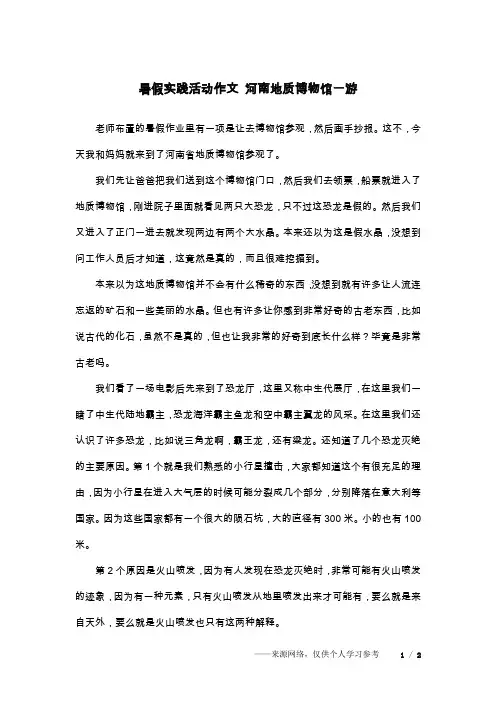 暑假实践活动作文 河南地质博物馆一游