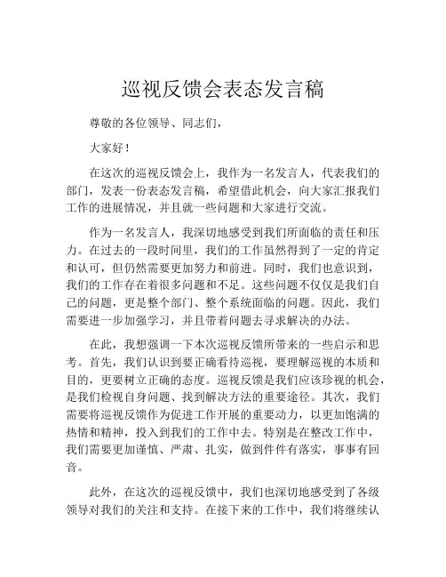 巡视反馈会表态发言稿 