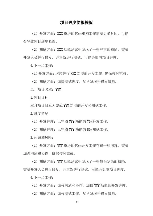 项目进度简报模板