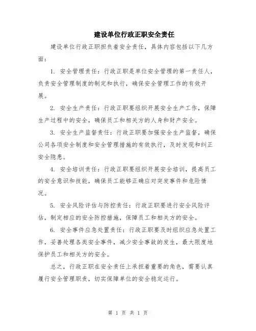 建设单位行政正职安全责任
