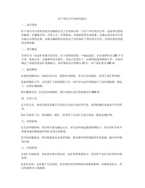 矿产项目可行性研究报告