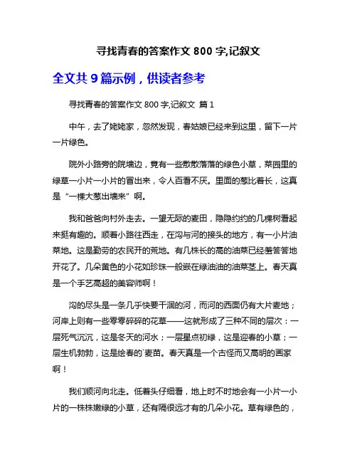 寻找青春的答案作文800字,记叙文