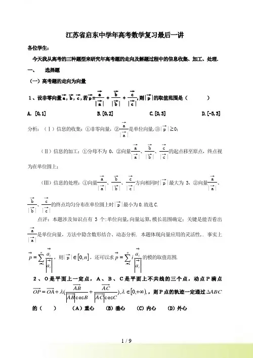 江苏省启东中学年高考数学最后一讲