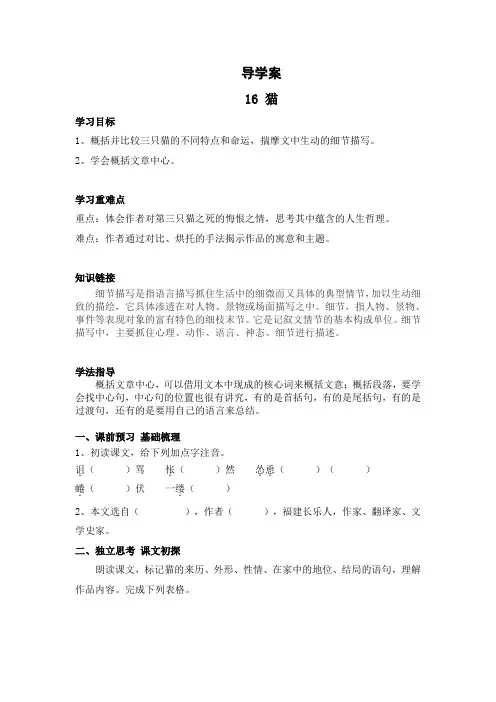 猫  衡水中学内部   衡水中学内部学案