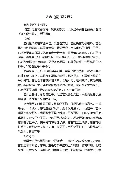 老舍《猫》课文原文