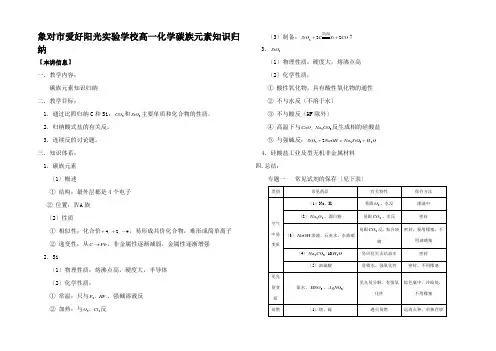 高一化学碳族元素知识归纳 
