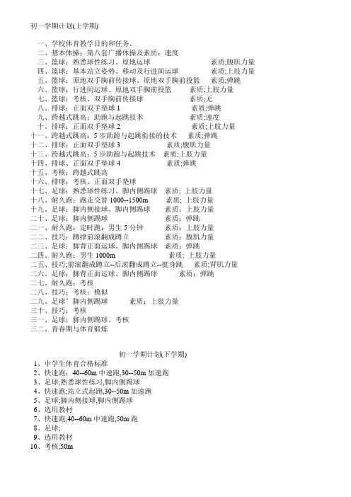 初中七年级体育教学进度表及全册教案设计