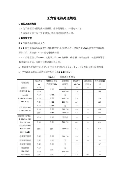 压力管道热处理规程
