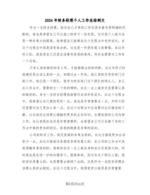 2024年财务经理个人工作总结例文（五篇）