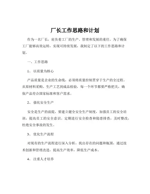 厂长工作思路和计划