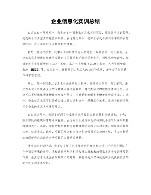 企业信息化实训总结