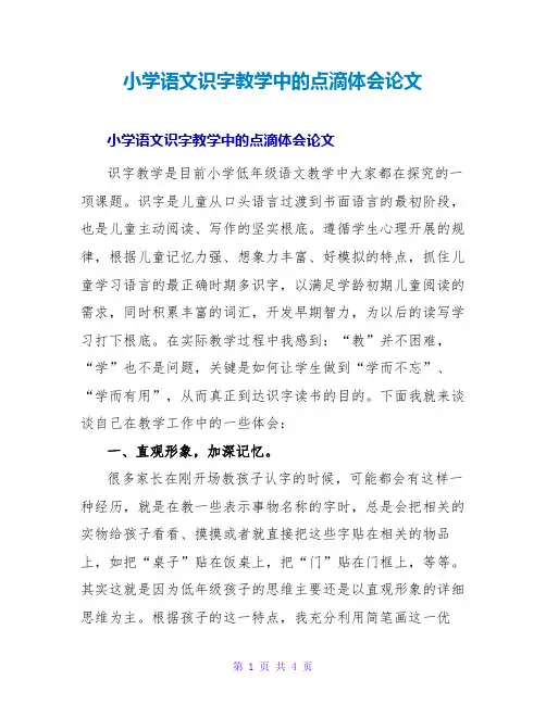 小学语文识字教学中的点滴体会论文