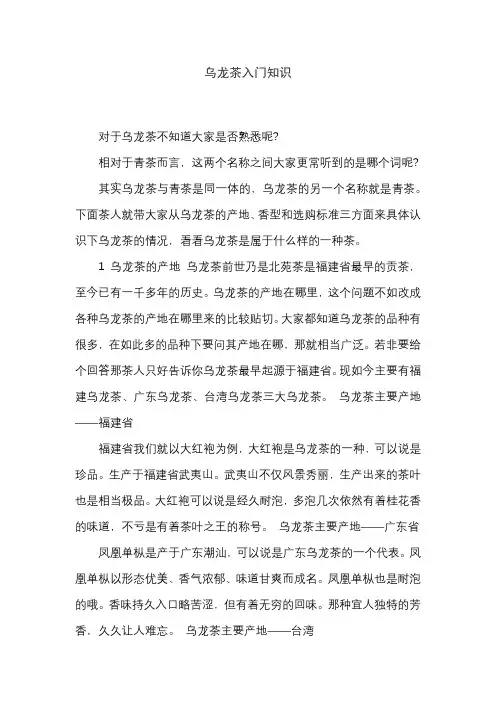 乌龙茶入门知识
