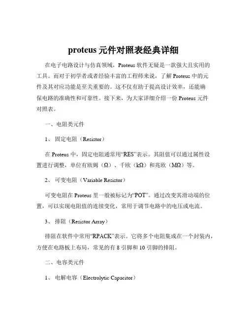 proteus元件对照表经典详细