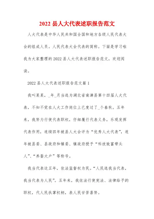 2022县人大代表述职报告范文